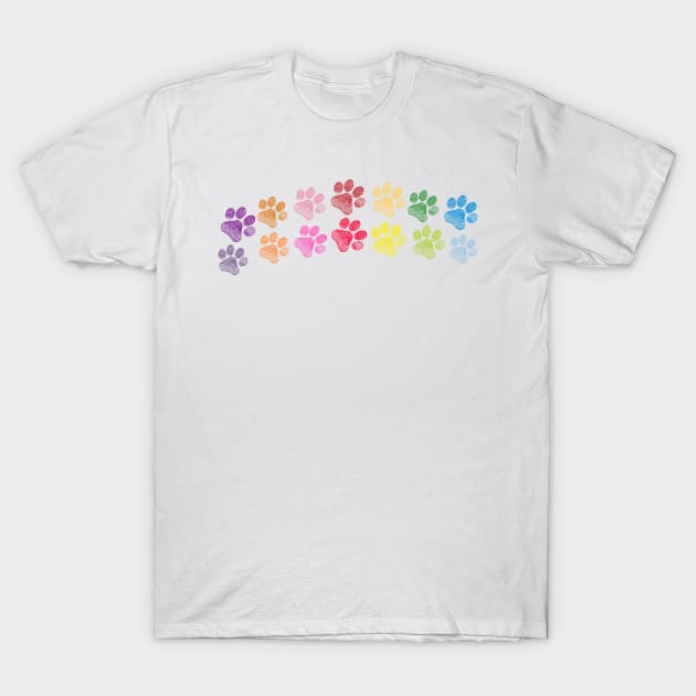 Cute doodle hand drawn colorful paw prints foot step T-Shirt by GULSENGUNEL